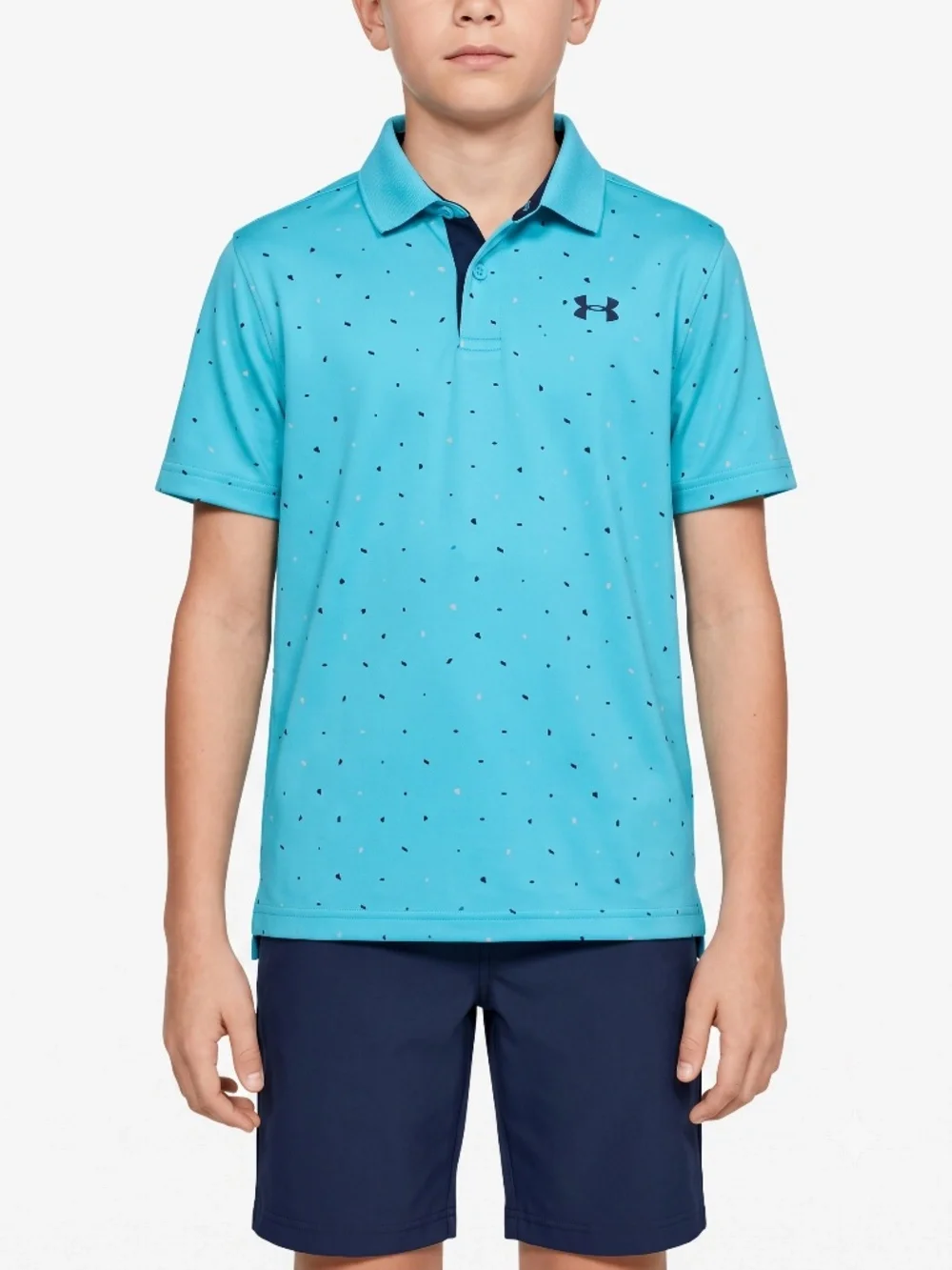 Under Armour Youth Loose HeatGear Polo Shirt Blue Speckled Short Sleeve Size YLG